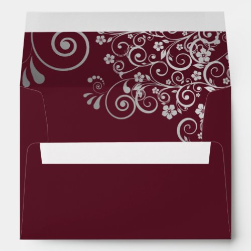 Silver Lace on Burgundy Elegant Wedding Envelope