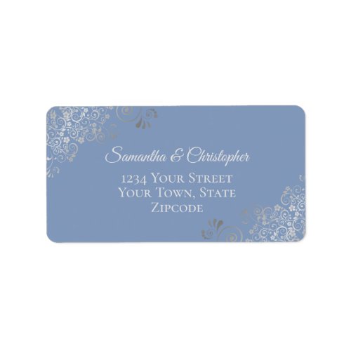 Silver Lace on Dusty Blue Elegant Wedding Address Label