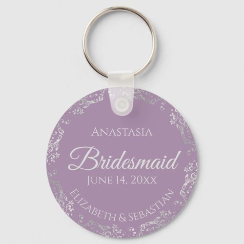 Silver Lace on Lavender Bridesmaid Wedding Keychain