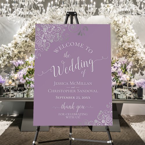 Silver Lace on Lavender Elegant Wedding Welcome Foam Board