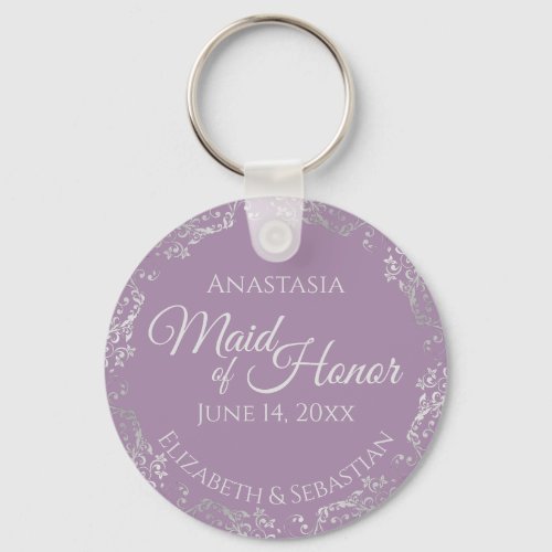 Silver Lace on Lavender Maid of Honor Wedding Keychain