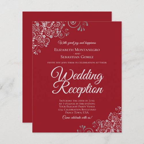 Silver Lace on Red Wedding Reception BUDGET Invite