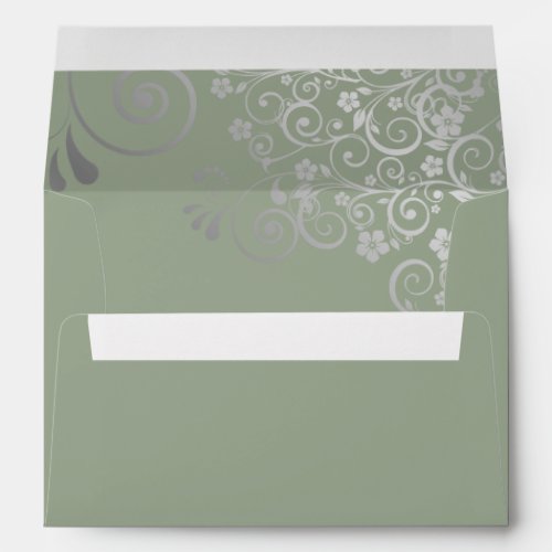Silver Lace on Sage Green Elegant Wedding Envelope