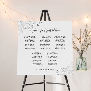 Silver Lace on White 5 Table Wedding Seating Chart Foam Board
