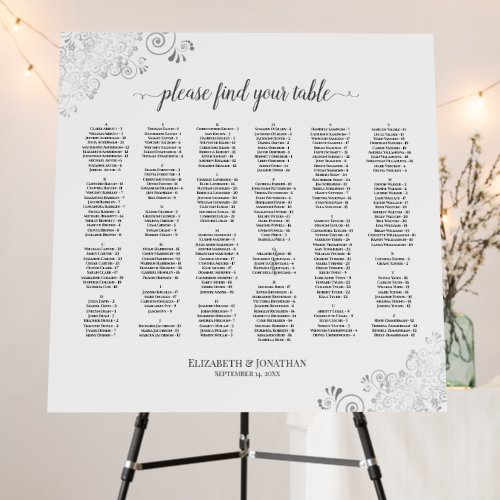 Silver Lace on White Alphabetical Seating Chart Foam Board