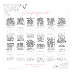 Silver Lace Pink Script Alphabetical Seating Chart