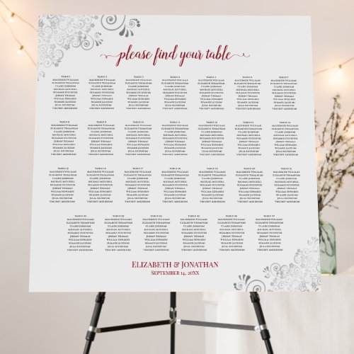 Silver Lace  Red 27 Table White Seating Chart Foam Board