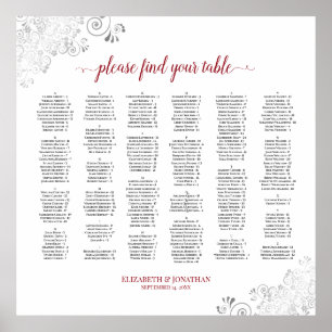 Silver Lace Red Script Alphabetical Seating Chart