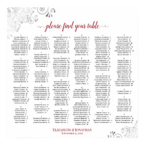 Silver Lace Red Script Alphabetical Seating Chart