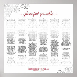 Silver Lace Red Script Alphabetical Seating Chart