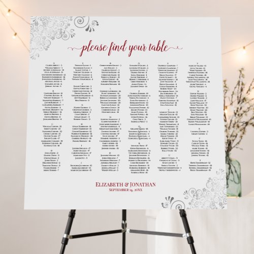 Silver Lace Red  White Alphabetical Seating Chart Foam Board