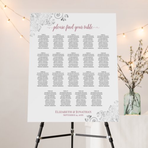 Silver Lace  Rose 19 Table White Seating Chart Foam Board