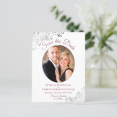 Silver Lace Rose White Wedding Save the Date Photo Announcement Postcard (Standing Front)