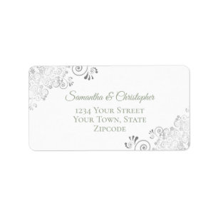 Silver Lace Sage Green on White Wedding Address Label