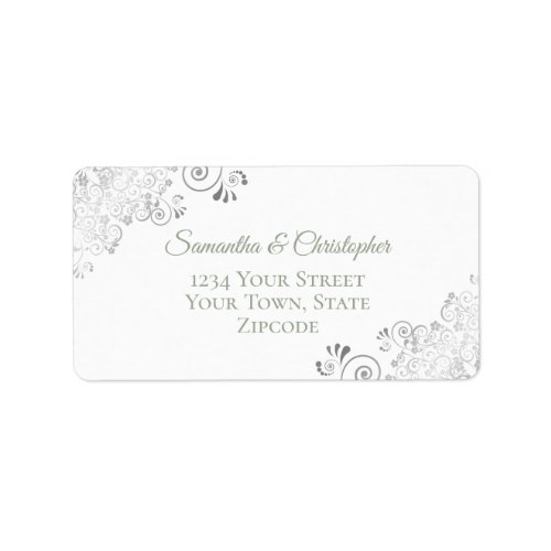 Silver Lace Sage Green on White Wedding Address Label