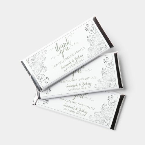 Silver Lace Sage Green on White Wedding Thank You Hershey Bar Favors