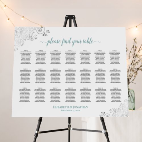 Silver Lace  Teal 21 Table White Seating Chart Foam Board