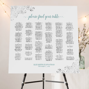 Silver Lace Teal White Alphabetical Seating Chart Foam Board