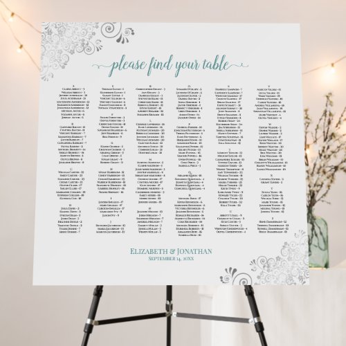 Silver Lace Teal White Alphabetical Seating Chart Foam Board