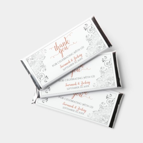 Silver Lace Terracotta on White Wedding Thank You Hershey Bar Favors