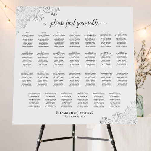 Silver Lace White 27 Table Wedding Seating Chart Foam Board