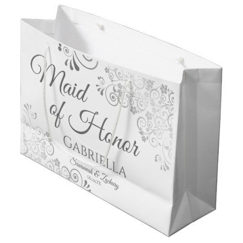 Silver Lace White Maid of Honor Wedding Large Gift Bag