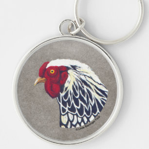 Silver Laced Wyandotte Rooster Keychain