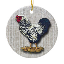 Silver Laced Wyandotte Rooster Light Barnboards Ceramic Ornament