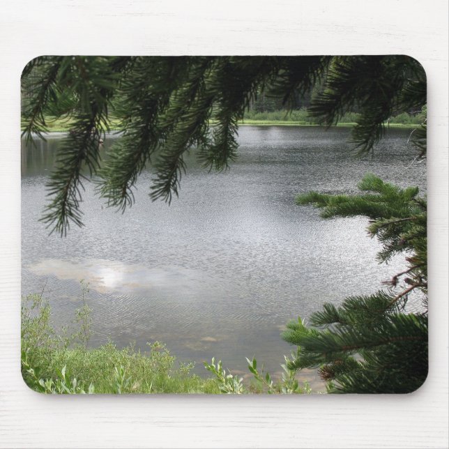 Silver Lake Framed by Evergreen Boughs Mouse Pad (Front)