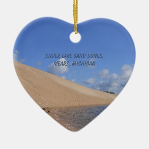 Silver Lake Sand Dunes Mears Michigan Heart Ceramic Ornament