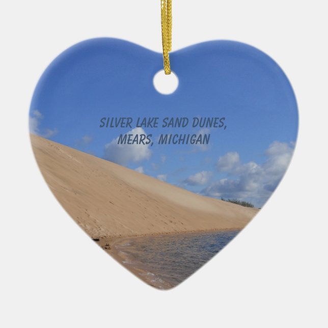 Silver Lake Sand Dunes, Mears, Michigan Heart Ceramic Ornament (Front)