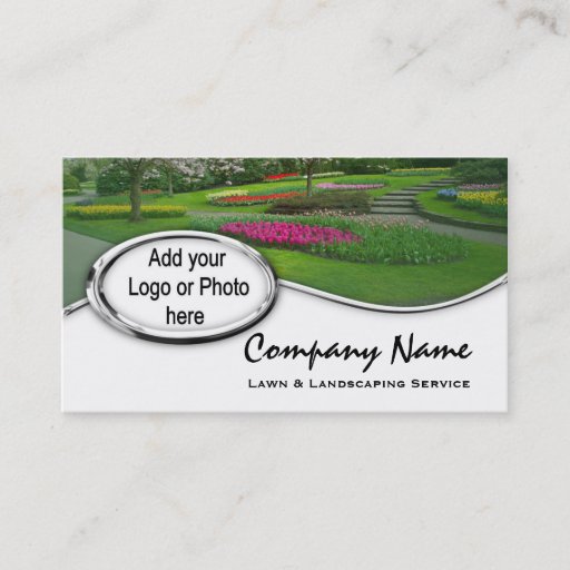 Customizable Silver Landscaping Lawn Logo Photo Business Cards