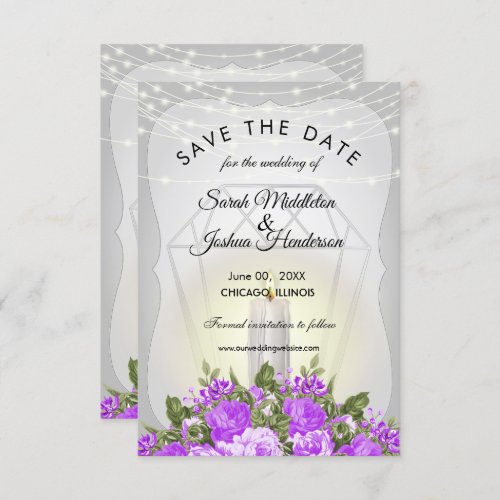 Silver Lantern and Purple Floral Invitation