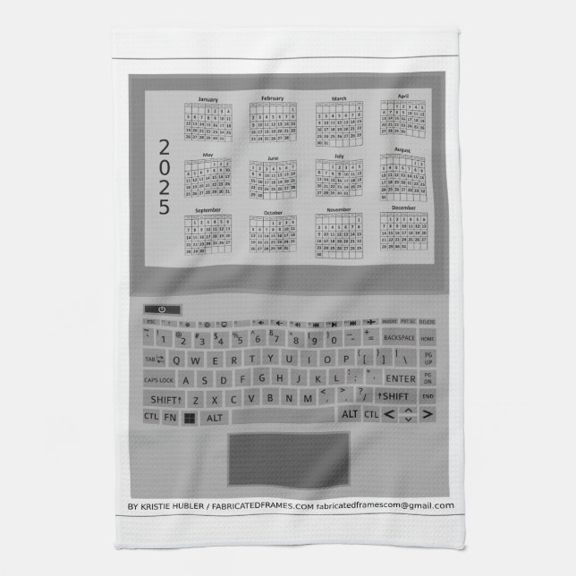 Silver Laptop Keyboard 2025 Calendar On Screen Kitchen Towel (Vertical)