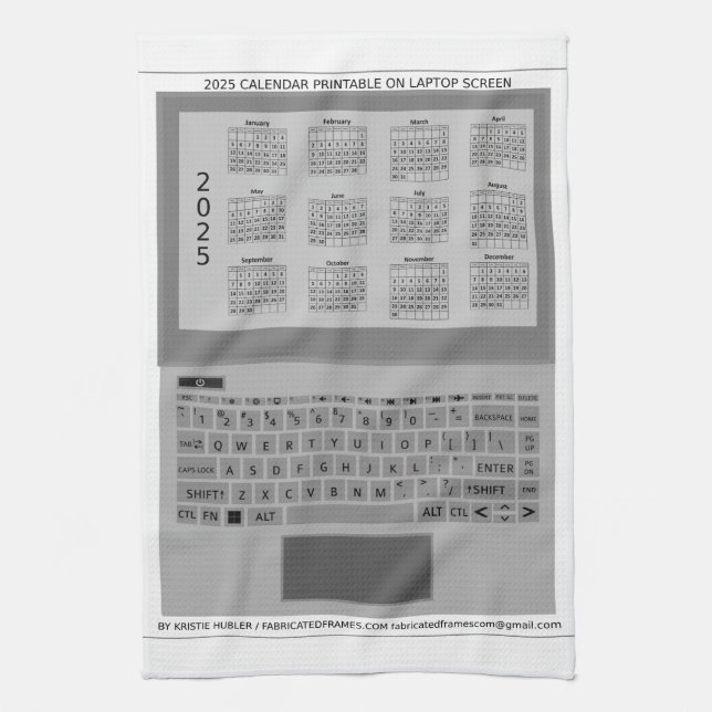 Silver Laptop Keyboard 2025 Calendar On Screen Kitchen Towel (Vertical)