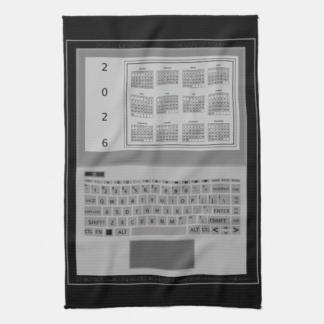 Silver Laptop Keys 2026 Calendar Black Kitchen Towel (Vertical)