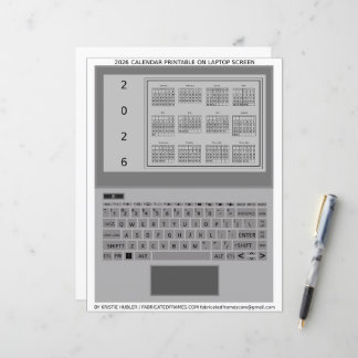 Silver Laptop Keys 2026 Calendar Black Paper Sheet