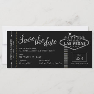 Silver Las Vegas Boarding Pass Save the Date Card