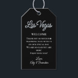 Silver Las Vegas Sparkles Wedding Welcome Gift Tags<br><div class="desc">This Las Vegas Welcome Gift Tag is accented with sparkly silver type on a black background, making it perfect to decorate a welcome gift for your guests at a destination wedding in Las Vegas. It is part of the Silver Las Vegas Sparkles Wedding Collection. If additional coordinating items are needed,...</div>