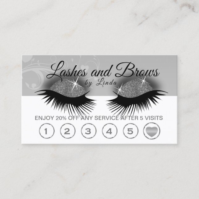 Silver Lashes on White and Gray Loyalty Card (Front)