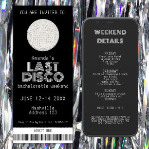 Silver Last Disco Bachelorette Weekend Ticket Invitation