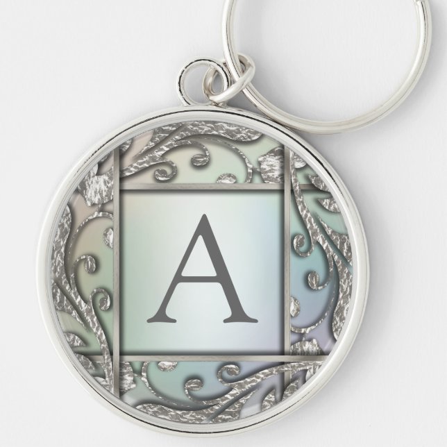 Silver Lattice Monogram Keychain (Front)
