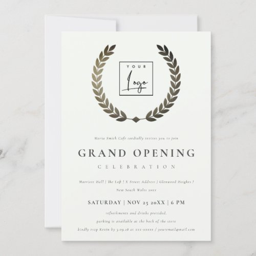 Silver Laurel Logo Ornate Grand Opening Invite