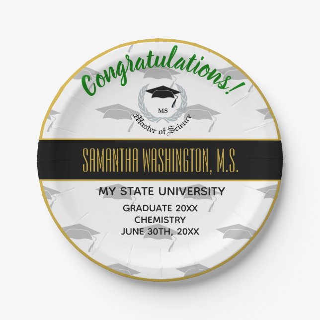 Silver Laurel Master Science Graduation Party Paper Plates (Front)