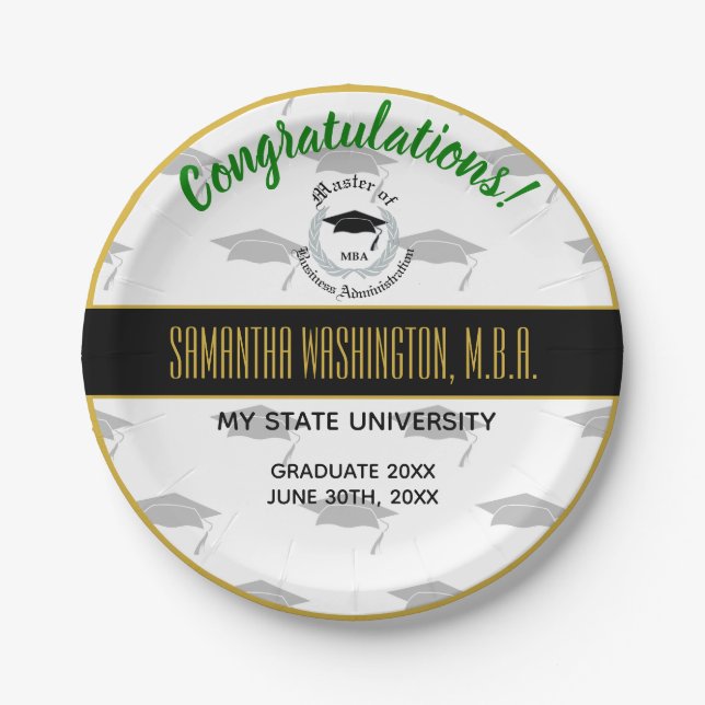 Silver Laurel Masters Degree MBA Graduation Party Paper Plates (Front)