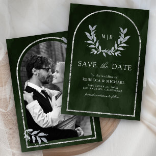 Silver Laurel Wreath Leaves Olive Green Wedding Save The Date