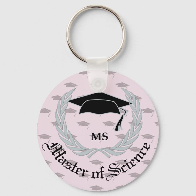 Silver Laurel Wreath Master Science Graduation Keychain (Front)