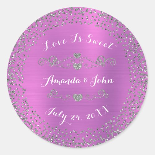 Silver Lavanda Glitter Save the Date Love Is Sweet Classic Round Sticker