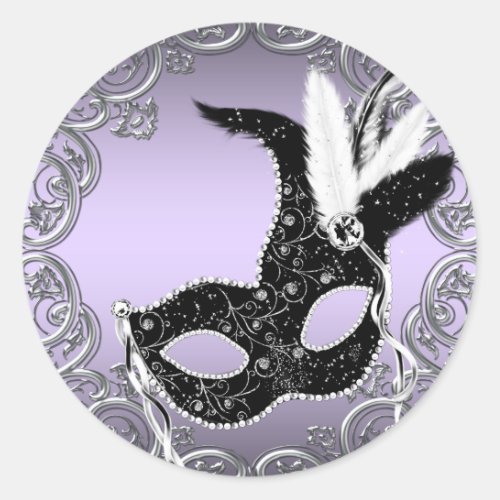 Silver Lavender and Black Mask Masquerade Party Classic Round Sticker