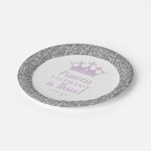 Silver Lavender Crown Tiara Girl'Princess Birthday Paper Plates